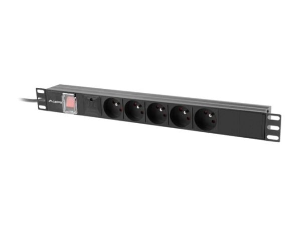 Lanberg PDU-05E-0200-BK, Perus, 1U, Vaaka, Alumiini, musta, musta