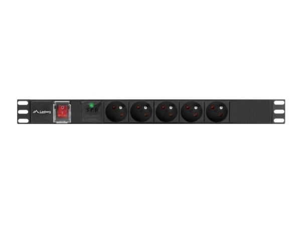 Lanberg PDU-05E-0200-BK, Perus, 1U, Vaaka, Alumiini, musta, musta