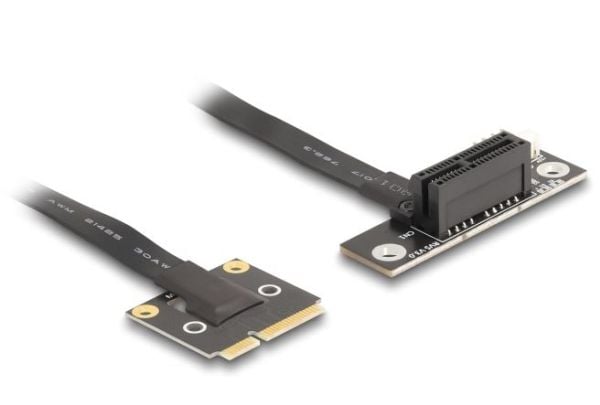 Delock-sovitin Mini PCIe uros PCIe 3.0 x1 naaras PCIe 3.0 x1 90° kulmassa kaapelilla 20 cm