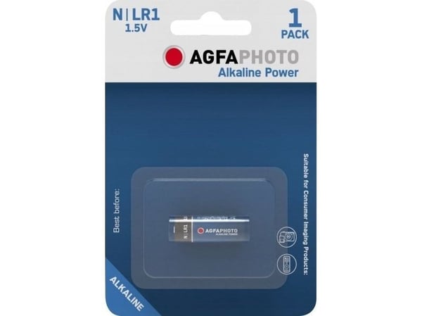AgfaPhoto 110-803678, Engangsbatteri, LR1, Alkalinsk, 1,5 V, 1 stykker, Sort, Blå, Rød, Hvit