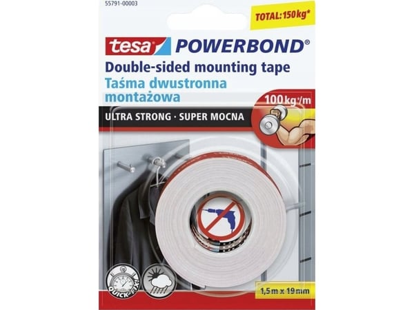 TESA 55791-00001, Monterings tape, Hvit, 1,5 m, Utendørs, Plast, Tre, 1 kg/cm