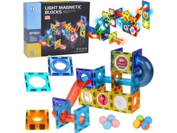 Jokomisiada magnetklosser 3D for barn bygg en lysende bane kulebane 49 deler ZA5250