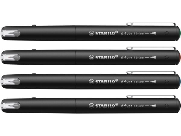 STABILO dr!ver, Sort, Blå, Grønn, Rød, Fint, Sort, Vann-basert blekk, 0,4 mm, Metall