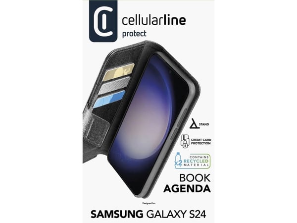 Cellular Line Galaxy S24 Wallet Book Agenda, jossa on korttipaikka, musta