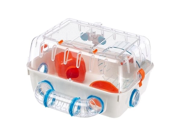 Ferplast COMBI 1 Interaktiivinen hamsterin häkki - Räätälöity muotoilu tunnelijärjestelmällä - Sisältää pyörät ja tarvikkeet - 40,5x29,5xh22,5 cm