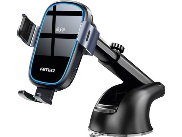 AMiO biltelefonholder til telefon på frontrute/dash, induksjonslader 15W, amio-03779