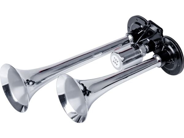 AMiO dobbel horn-signalklaxon fanfare krom 12V/24V AMIO-03617