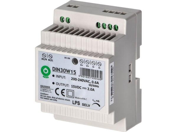 Orno DIN-kiskovirtalähde, 15VDC, 2.0A