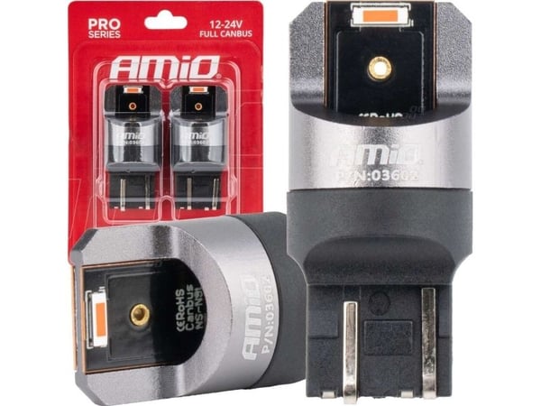 AMiO LED-pære full canbus pro w21/5w 2x1860 SMD rød 12V/24V (AMIO-03602)