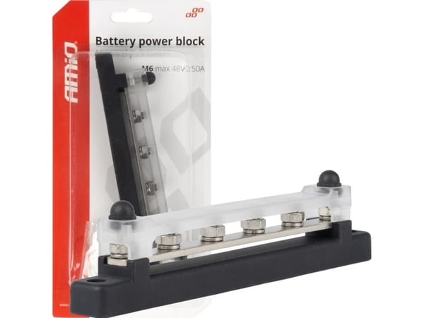 AMiO fordelingsblokk for jord/pluss busbar M6 12V–48V 150A amio-03808