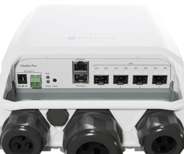 MikroTik FiberBox Plus - Switch - Styrt - 4 x 10 Gigabit SFP+ - stangmonterbar, veggmonterbar