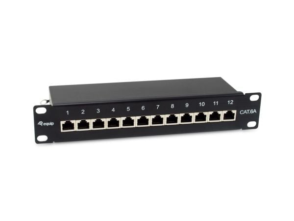 Utstyr Patchpanel 12x RJ45 Cat6A 10" FTP 1HE Premium svart