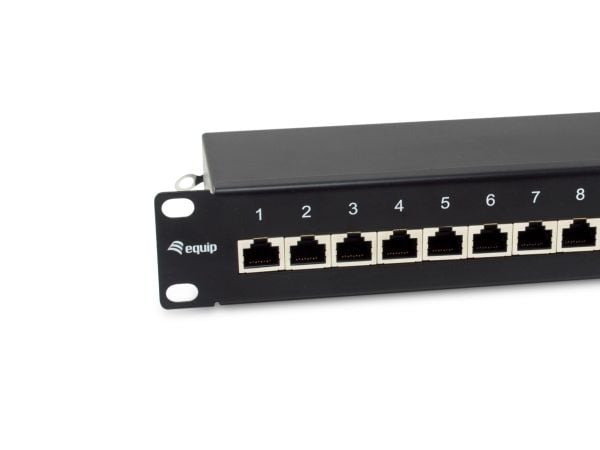 Utstyr Patchpanel 12x RJ45 Cat6A 10" FTP 1HE Premium svart