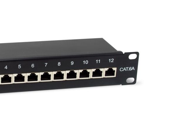 Utstyr Patchpanel 12x RJ45 Cat6A 10" FTP 1HE Premium svart
