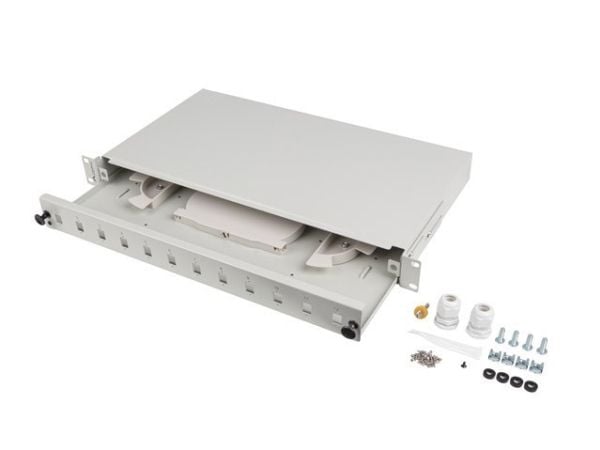 FIBERSTATT 12XSC SIMPLEX / 12XLC DUPLEX RACK 19" 1U GRÅ + TILBEHØR