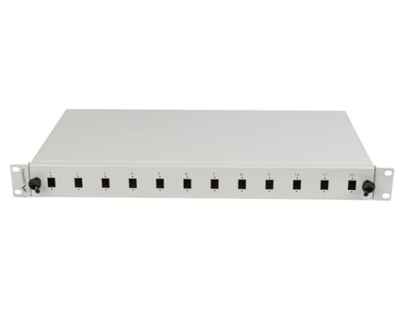 FIBERSTATT 12XSC SIMPLEX / 12XLC DUPLEX RACK 19" 1U GRÅ + TILBEHØR
