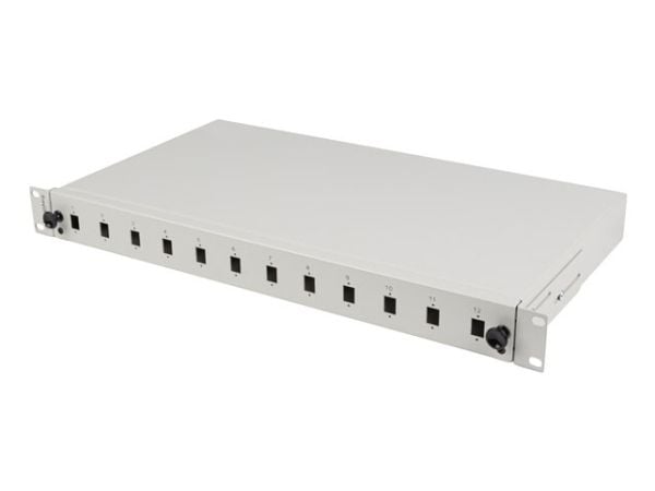 FIBERSTATT 12XSC SIMPLEX / 12XLC DUPLEX RACK 19" 1U GRÅ + TILBEHØR