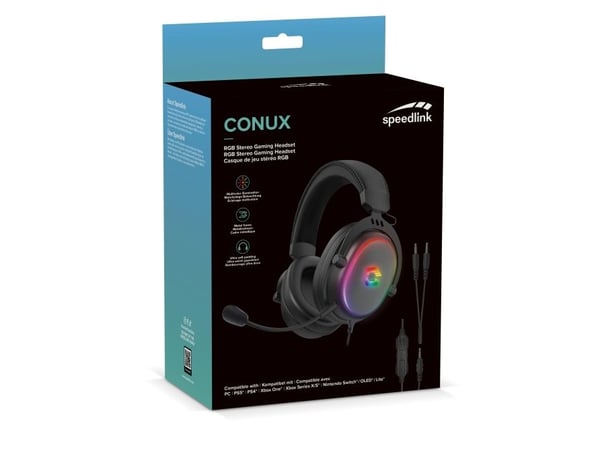 SPEEDLINK CONUX RGB, Koblet med ledninger (ikke trådløs), 20 - 20000 Hz, Spilling, 265 g, Hodesett, Sort
