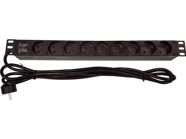 Lexi-NET 19" fordelingspanel LEXI-Net 9x230V, kabel 3 m, 1U