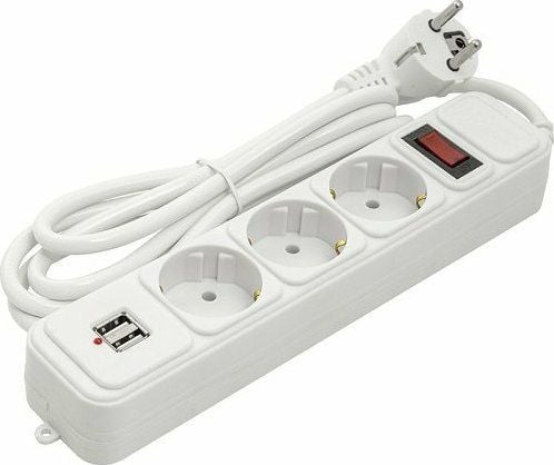 EXD skjøteledning 1,8 m, 3 uttak + 2 USB med bryter