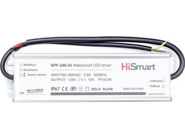 Hismart virtalähde 24V, 10A, 240W, PFC, IP67