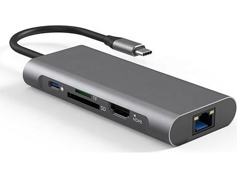 Extra Digital Adapter USB Type-C - 2 x USB 3.0, 1x USB 2.0, 1x Type C (PD), HDMI, SD, RJ45