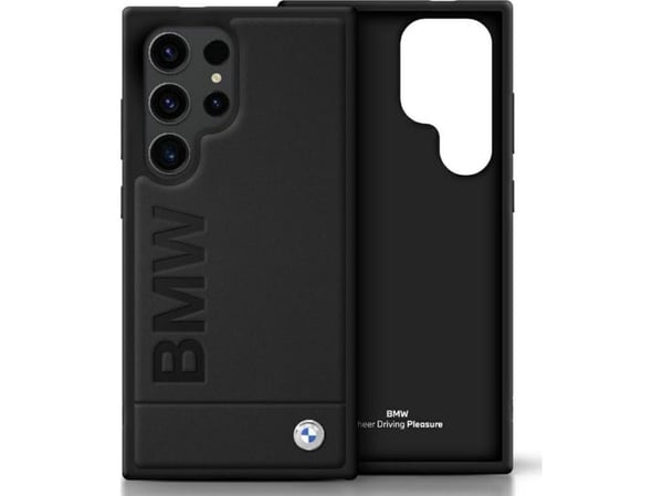 Deklas BMW läderfodral med text till Samsung Galaxy S25 Ultra, svart
