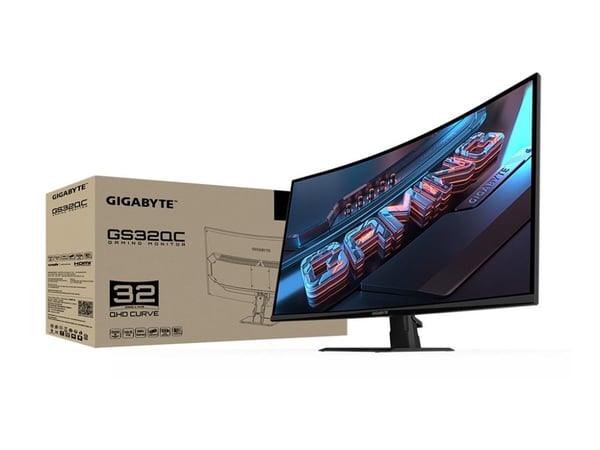 Gigabyte GS32QC - LED-skjerm - kurvet - 32" (31.5" synlig) - 2560 x 1440 QHD @ 170 Hz - VA - 300 cd/m² - 3500:1 - 1 ms - 2xHDMI, DisplayPort