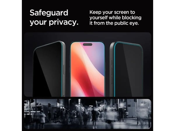 Spigen GLAS.tR Privacy HD, Apple, iPhone 16 Pro, Slagbestandig, Ripebestandig, Gjennomsiktig, 1 stykker