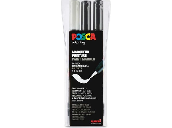 Lakktusj Uni POSCA PCF-350 - med 3 farger, svart og hvit