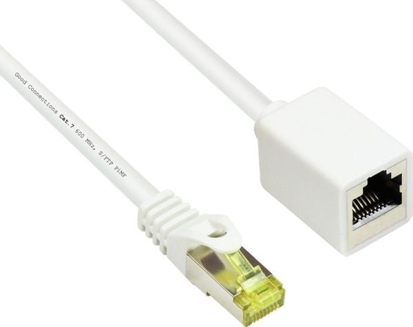 RJ45 patchkabelforlengelse med Cat.7 råkabel og låsebeskyttelse (RNS®), S/FTP, PiMF, halogenfri, 600MHz, OFC, hvit, 5m, Good Connections® (8070VR-0...