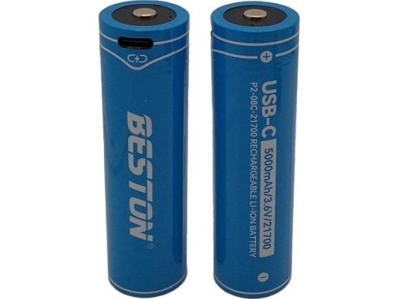 BESTON Akku 21700 ladattava USB-C-liitännällä, 3.6V, 5000mAh, Li-Ion, 2kpl.