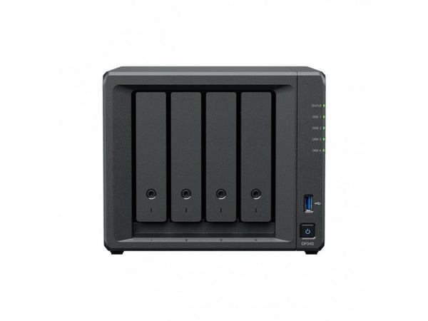 Synology DP340 - Server - DT 1-veis - 1 x Ryzen Embedded R1600 / inntil 3.1 GHz - RAM 16 GB - SATA - hot-swap 3.5" brønn(er) - HDD 4 x 8 TB - 10 Gi...