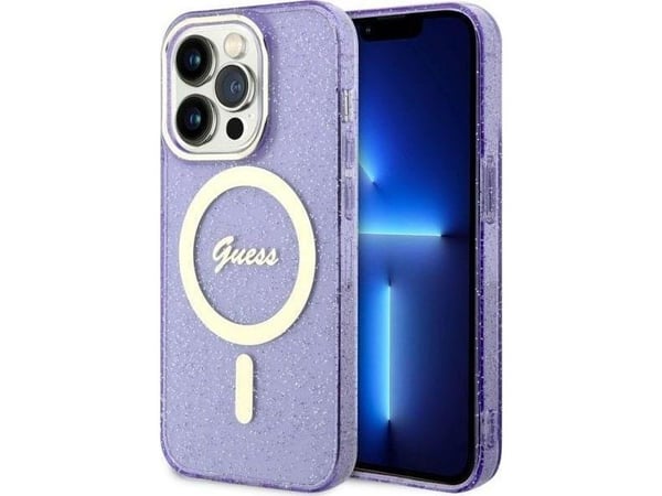 Guess GUHMP14LHCMCGU iPhone 14 Pro 6,1" hardt deksel lilla Glitter Gold MagSafe
