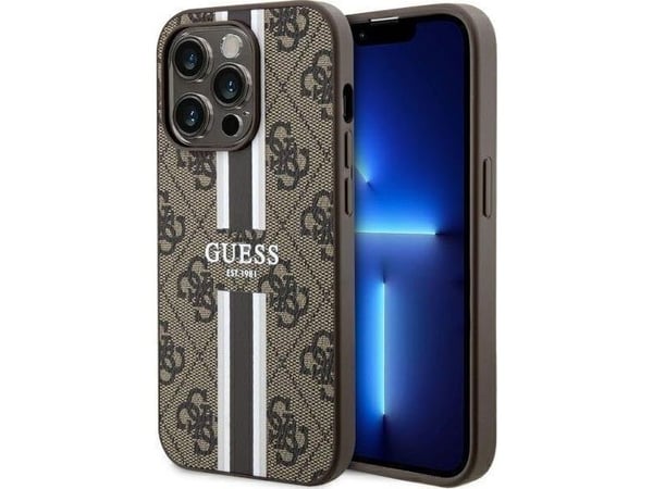 Guess GUHMP14LP4RPSW iPhone 14 Pro 6,1 tommers brun/brun hardveske, 4G-trykte striper MagSafe