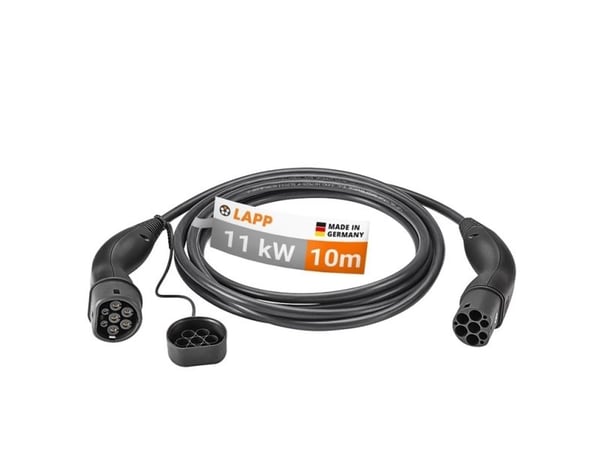 Laddkabel Typ 2, upp till 11 kW, 10 m, svart