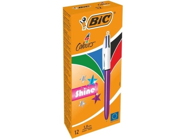 BIC 4 Colours Shine, Multifunksjonell kulepenn, Flerfarget, 12 stykker, Medium