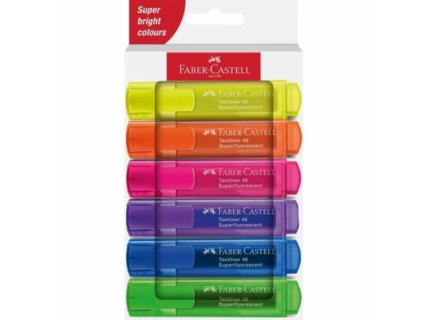Faber-Castell 254646, 6 stykker, Blå, Grønn, Oransje, Rosa, Lilla, Gult, Blå, Grønn, Oransje, Gult, Rosa, Lilla, 1 mm, 5 mm, Vann-basert blekk