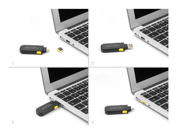 Delock USB-portin estosarja USB-tyypin A-pistorasiaan 4 kpl + lukitustyökalu