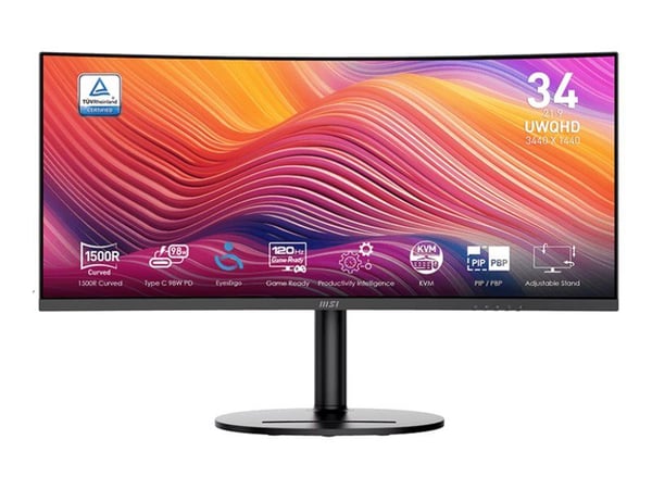 MSI Modern MD342CQP - LED-skjerm - kurvet - 34" - 3440 x 1440 UWQHD @ 120 Hz - VA - 300 cd/m² - 3500:1 - 1 ms - 2xHDMI, DisplayPort, USB-C - høytta...