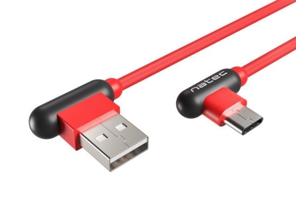 KABEL USB-C(M) VINKELT VENSTRE->USB-A(M) 2.0 1M VINKELT VENSTRE/HØYRE RØD NATEC PRATI