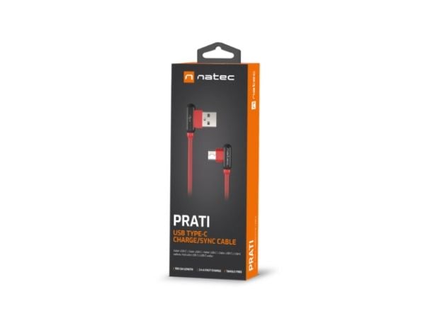 KABEL USB-C(M) VINKELT VENSTRE->USB-A(M) 2.0 1M VINKELT VENSTRE/HØYRE RØD NATEC PRATI