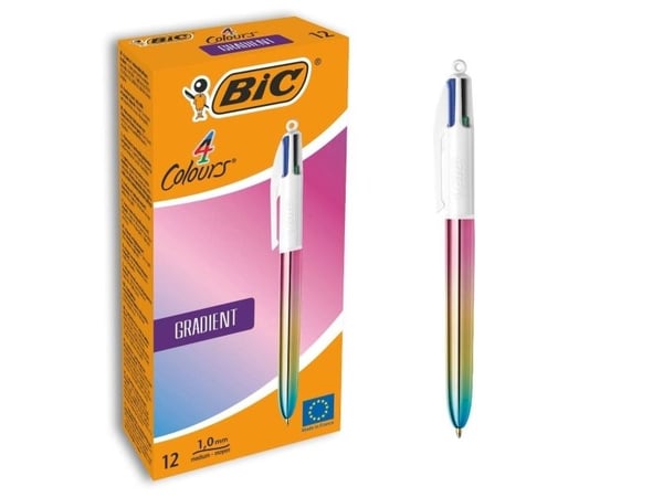 BIC 511034, Klips, Uttrykkbar kulepenn med hengefeste, Gjenfyllbar, Sort, Blå, Grønn, Rød, 12 stykker, Medium