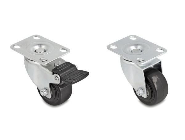 Delock - Rack-castersett - heavy duty, 50 mm diameter, load capacity up to 400 kg - svart, sølv