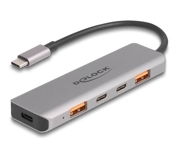 Delock USB 10 Gbps 2-porttinen USB Type-A + 2-porttinen USB Type-C -keskitin, jossa on USB Type-C-portti ja PD 95 wattia