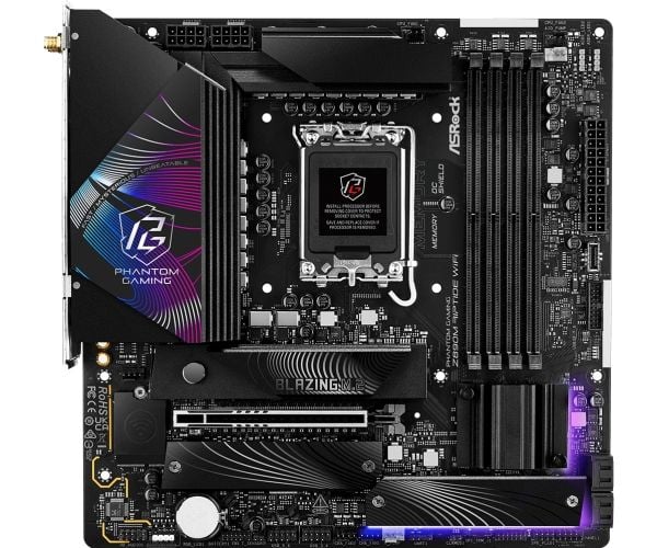 ASRock Phantom Gaming Z890M RIPTIDE WIFI - Hovedkort - micro ATX - LGA1851-sokkel - Z890 Chipset - USB4, USB 3.2 Gen 2, USB 3.2 Gen 1 - 5 Gigabit E...