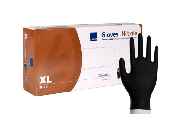 Undersøkelseshanske, ABENA Classic Sensitive, XL, svart, nitril, pudderfri - (100 stk.)