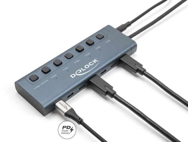 Delock - Hub - 6 x USB-C + 1 x USB-C (strømlevering) - stasjonær