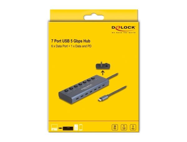 Delock - Hub - 6 x USB-C + 1 x USB-C (strømlevering) - stasjonær