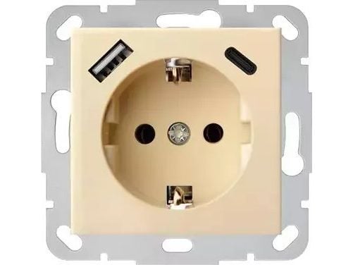Pistorasia, USB A+C laturi Liregus Epsilon, beige